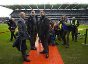 11 February 2007; Ireland players, from left, Peter Stringer, Jamie Heaslip and Brian O'Driscoll before the game. RBS Six Nations Rugby Championship, Ireland v France, Croke Park, Dublin. Picture Credit: Brendan Moran / SPORTSFILE