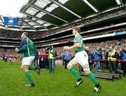 11 February 2007; Ireland players Rory Best and Simon Easterby run out onto the pitch before the first rugby International game to be played in Croke Park. RBS Six Nations Rugby Championship, Ireland v France, Croke Park, Dublin. Picture Credit: Brendan Moran / SPORTSFILE