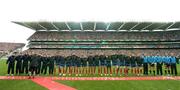 11 February 2007; The French team stand for the national anthems before the game. RBS Six Nations Rugby Championship, Ireland v France, Croke Park, Dublin. Picture Credit: Brendan Moran / SPORTSFILE
