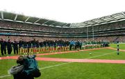 11 February 2007; A TV camera records both teams as they stand for the national anthems before the game. RBS Six Nations Rugby Championship, Ireland v France, Croke Park, Dublin. Picture Credit: Brendan Moran / SPORTSFILE
