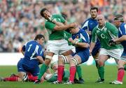 11 February 2007; Pascal Pape, France, holds off the challenge of Donncha O'Callaghan, Ireland. RBS Six Nations Rugby Championship, Ireland v France, Croke Park, Dublin. Picture Credit: Brendan Moran / SPORTSFILE