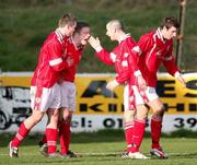 17 February 2007; Cliftonville goalscorer Mark Holland celebrates with some of his team-mates. Carnegie Premier League, Cliftonville v Dungannon Swifts, Solitude, Belfast, Co. Antrim. Picture credit: Russell Pritchard / SPORTSFILE