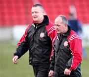 17 February 2007; Cliftonville manager Paul Trainor and his assistant Tommy Breslan at half time. Carnegie Premier League, Cliftonville v Dungannon Swifts, Solitude, Belfast, Co. Antrim. Picture credit: Russell Pritchard / SPORTSFILE