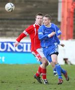 17 February 2007; John Paul Gallagher, Dungannon Swifts, in action against Mark Holand, Cliftonville. Carnegie Premier League, Cliftonville v Dungannon Swifts, Solitude, Belfast, Co. Antrim. Picture credit: Russell Pritchard / SPORTSFILE