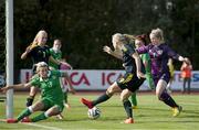 18 September 2014; Republic of Ireland's Savannah Mccarthy and goal keeper Brooke Dunne, in action against Stina Blackstenius and Tove Almqvist, Sweden. UEFA Women's Under 19 Championships Qualifying Round, Group 6, Republic of Ireland v Sweden. Staffanstorp, Sweden. Picture credit: Nils Jakobsson / SPORTSFILE