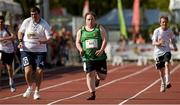 18 September 2014; Team Ireland's Paul Gordon, 435, from Omagh, Co Tyrone, and a member of Star Breakers Special Olympics Club, on his way to win a Gold Medal in the 100m event from Paolo Bindi, 666, from San Marino Special Olympics, at the Den UYT Sports Centre. 2014 Special Olympics European Games, Antwerp, Belgium. Picture credit: Ray McManus / SPORTSFILE