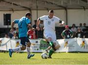 19 September 2014; Team Ireland's Wayne O'Callaghan, Vicarstown, Co Cork, and a member of Ballincollig Special Olympics Club, in action against Yaakov Laenkry of Israel in the final of the seven a side competition at the Het Rooi Sports Centre in Antwerp. 2014 Special Olympics European Games, Antwerp, Belgium. Picture credit: Ray McManus / SPORTSFILE