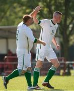 19 September 2014; Team Ireland's Peter Kavanagh, left, from Ennis, Co Clare, celebrates with team captain Wayne O'Callaghan, Vicarstown, Co Cork, after scoring the second goal. Peter scored a hat-trick in Ireland's 4 - 0 win over Israel in the final of the seven a side competition at the Het Rooi Sports Centre in Antwerp. 2014 Special Olympics European Games, Antwerp, Belgium. Picture credit: Ray McManus / SPORTSFILE