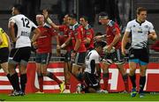 19 September 2014; Andrew Smith, Munster, is congratulated by team-mates after scoring his side's fourth try. Guinness PRO12, Round 3, Munster v Zebre. Thomond Park, Limerick. Picture credit: Diarmuid Greene / SPORTSFILE