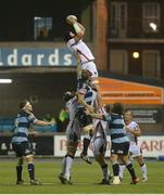 19 September 2014; Ulster's Dan Tuohy wins possession for his side in a lineout. Guinness PRO12, Round 3, Cardiff Blues v Ulster. BT Sport Cardiff Arms Park, Cardiff, Wales. Picture credit: Ian Cook / SPORTSFILE