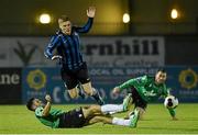 19 September 2014; Philip Gorman, Athlone Town, is tackled by Roberto Lopes, Bohemians. SSE Airtricity League Premier Division, Athlone Town v Bohemians. Athlone Town Stadium, Athlone, Co. Westmeath. Picture credit: Matt Browne / SPORTSFILE