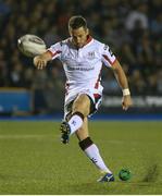 19 September 2014; Ian Humphreys, Ulster, kicks a conversion. Guinness PRO12, Round 3, Cardiff Blues v Ulster. BT Sport Cardiff Arms Park, Cardiff, Wales. Picture credit: Ian Cook / SPORTSFILE