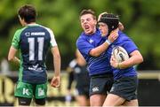 20 September 2014; Aiden McDonald, Leinster, celebrates scoring his side's second try with team-mate Darragh Sweeney, left. Under 18 Club Interprovincial, Leinster v Connacht. Naas RFC, Naas, Co. Kildare. Picture credit: Stephen McCarthy / SPORTSFILE