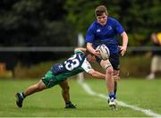 20 September 2014; Sean Masterson, Leinster, is tackled by Justin Coen, Connacht. Under 18 Club Interprovincial, Leinster v Connacht. Naas RFC, Naas, Co. Kildare. Picture credit: Stephen McCarthy / SPORTSFILE