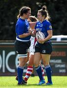 20 September 2014; Kim Flood, right, Leinster, is congratulated by team-mate Fiona O'Brien after scoring their side's first try against Ulster. Leinster Women’s Senior Interprovincial Campaign, Leinster v Ulster. Ashbourne RFC, Ashbourne, Co. Meath. Picture credit: Brendan Moran / SPORTSFILE