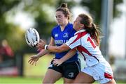 20 September 2014; Kim Flood, Leinster, gets a pass away before being tackled by Claire McLaughlin, Ulster. Leinster Women’s Senior Interprovincial Campaign, Leinster v Ulster. Ashbourne RFC, Ashbourne, Co. Meath. Picture credit: Brendan Moran / SPORTSFILE