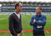 20 September 2014; Dara Ó Cinnéide is the latest to feature on the Bord Gáis Energy Legends Tour Series 2014 when he gave a unique tour of the Croke Park stadium and facilities this week. Pictured is Dara Ó Cinnéide with Brian O'Rourke from Castleknock, Co. Dublin. Croke Park, Dublin. Photo by Sportsfile