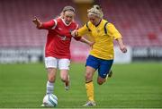 20 September 2014; Mary McHale, Ballina Town FC, in action against Ciara Desmond, Douglas Hall LFC. FAI Women's Intermediate Cup Final, Douglas Hall LFC v Ballina Town FC. Turners Cross, Cork. Picture credit: Barry Cregg / SPORTSFILE