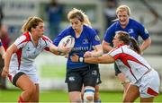 20 September 2014; Aine Donnelly, Leinster, is tackled by Laura Maginnes and Jemma Jackson, Ulster. Leinster Women’s Senior Interprovincial Campaign, Leinster v Ulster. Ashbourne RFC, Ashbourne, Co. Meath. Picture credit: Brendan Moran / SPORTSFILE