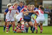 20 September 2014; Chrissy Doyle, Leinster, is tackled by Nikita Armstrong and Jemma Jackson, right, Ulster. Leinster Women’s Senior Interprovincial Campaign, Leinster v Ulster. Ashbourne RFC, Ashbourne, Co. Meath. Picture credit: Brendan Moran / SPORTSFILE