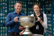 20 September 2014; Dara Ó Cinnéide is the latest to feature on the Bord Gáis Energy Legends Tour Series 2014 when he gave a unique tour of the Croke Park stadium and facilities this week. Pictured is Dara Ó Cinnéide with Siobhan Doyle from Wellingtonbridge, Co. Wexford. Croke Park, Dublin. Picture credit: Paul Mohan / SPORTSFILE