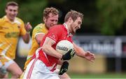 20 September 2014; Darragh O'Rourke, Tuam Stars, in action against Darren O'Hagan, Clonduff, in the quarter final stage of the 2014 Kilmacud Crokes FBD 7s. Páirc de Búrca, Glenalbyn, Stillorgan, Co. Dublin. Picture credit: Ramsey Cardy / SPORTSFILE