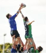 20 September 2014; Josh Murphy, Leinster, wins possession in a lineout ahead of James Doyle, Connacht. Under 20 Interprovincial, Connacht v Leinster. The Sportsground, Galway. Picture credit: Diarmuid Greene / SPORTSFILE