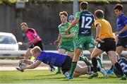 20 September 2014; Jeremy Loughman, Leinster, scores his side's second try. Under 20 Interprovincial, Connacht v Leinster. Sportsground, Galway.