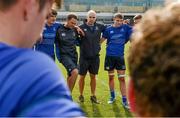 20 September 2014; Leinster head coach Hugh Hogan speaks to his players after the game. Under 19 Interprovincial, Connacht v Leinster. The Sportsground, Galway. Picture credit: Diarmuid Greene / SPORTSFILE
