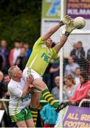 20 September 2014; Declan O'Keeffe, Kerry, in action against Brian Roper, Donegal. FBD 7s Celebrity Charity Football Match, Kerry v Donegal. Páirc de Búrca, Glenalbyn, Stillorgan, Co. Dublin. Picture credit: Ramsey Cardy / SPORTSFILE