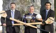 12 February 2007; At the official launch of the Ulster Bank Fitzgibbon Cup are, from left, Sean Healy, Managing Director Retail Markets Ulster Bank, Nickey Brennan, President of the GAA, and Cork hurler Sean Og O hAilpin. This is the first time ever that IT Carlow will host the Fitzgibbon Cup (Division One); the Ryan Cup (Division 2) and the Fergal Maher Cup (Division 3) which will be played in Carlow on Friday 9th and Saturday 10th March. Photo by Sportsfile  *** Local Caption ***