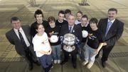 12 February 2007; At the official launch of the Ulster Bank Fitzgibbon Cup are, from left, Dr. Ruaidhrai Neavyn, Director of IT Carlow, with IT Carlow students Angela Flynn, Aaron Mulrooney, Sinead Maye, Stephen Shortt, Eoghan Fingleton, Nickey Brennan, President of the GAA, Cien Meade, Niall Walsh, Una O'Connor and Sean Healy, Managing Director Retail Markets Ulster Bank. This is the first time ever that IT Carlow will host the Fitzgibbon Cup (Division One); the Ryan Cup (Division 2) and the Fergal Maher Cup (Division 3) which will be played in Carlow on Friday 9th and Saturday 10th March. Photo by Sportsfile  *** Local Caption ***