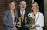14 February 2007; Cork football captain Juliet Murphy, left, and Cork camogie star Mary O'Connor who were presented with the Vodafone GAA Player of the Month Awards for October, in ladies football and camogie respectively, by Gerry Fahy, Director of Strategy, Vodafone Ireland, at a luncheon in Dublin. Westbury Hotel, Dublin. Picture credit: Brendan Moran / SPORTSFILE