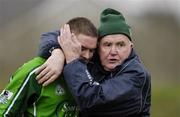 18 February 2007; Limerick manager Richie Bennis embraces Michael Fitzgerald, who was subistuted, as he leaves the field. Allianz National Hurling League, Division 1B, Round 1, Tipperary v Limerick, McDonagh Park, Nenagh, Co. Tipperary. Picture credit: Ray McManus / SPORTSFILE