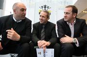 19 February 2007; St Patricks Athletic manager John McDonnell, left, in conversation with Dungannon Swifts manager Harry Fay, centre, and Glentoran manager Paul Millar, at the launch of the Setanta Sports Cup 2007. Waterfront Hall, Belfast, Co. Antrim. Picture credit: Oliver McVeigh / SPORTSFILE