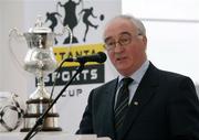 19 February 2007; David Blood, President of the Football Association of Ireland, speaking at the launch of the Setanta Sports Cup 2007. Waterfront Hall, Belfast, Co. Antrim. Picture credit: Oliver McVeigh / SPORTSFILE