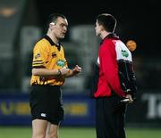 16 February 2007; Referee David Changleng taking to his touch judge. Magners League, Ulster v Dragons, Ravenhill Park, Belfast Co. Antrim. Picture credit: Oliver McVeigh / SPORTSFILE