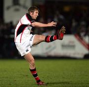 16 February 2007; Paul Steinmetz, Ulster, kicks a penalty. Magners League, Ulster v Dragons, Ravenhill Park, Belfast Co. Antrim. Picture credit: Oliver McVeigh / SPORTSFILE