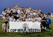 20 September 2014; The Dundalk team celebrate with the cup. EA Sports Cup Final, Dundalk v Shamrock Rovers. Oriel Park, Dundalk, Co. Louth. Picture credit: Oliver McVeigh / SPORTSFILE