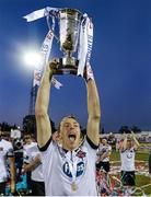 20 September 2014; David McMillan, Dundalk, lifts the cup. EA Sports Cup Final, Dundalk v Shamrock Rovers. Oriel Park, Dundalk, Co. Louth. Picture credit: Oliver McVeigh / SPORTSFILE
