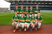 21 September 2014; Representing Kerry, back row, from left, Luke Kelly, St Brigid’s NS, Co. Carlow, Diarmuid O’Mahony, Lisselton NS, Co. Kerry, Aidan McLarnon, St Andrew’s Curragha NS, Co. Meath, Tom Marsden, Lisnagry NS, Co. Limerick, Matthew Ging, St Brigid’s NS, Co. Wicklow. Front row from left, Andrew Roe, Pope John Paul NS, Co. Dublin, Conor Leen, Gaelscoil Mhíchíl Cíosóg, Co. Clare, Daire Murphy, Divine Mercy SNS, Co. Dublin, Brendan Creegan, Killasonna NS, Co. Longford, and Conor Raftery, St Joseph’s NS, Co. Galway, during the INTO/RESPECT Exhibition GoGames. Croke Park, Dublin. Picture credit: Pat Murphy / SPORTSFILE