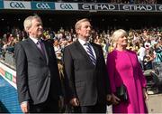 21 September 2014; Ard Stiurthoir of the GAA Paraic Duffy, and his wife Vera, flank An Taoiseach Enda Kenny T.D. Electric Ireland GAA Football All Ireland Minor Championship Final, Kerry v Donegal. Croke Park, Dublin. Picture credit: Ramsey Cardy / SPORTSFILE