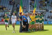 21 September 2014; Donegal and Kerry players shake hands before the start of the game. Electric Ireland GAA Football All Ireland Minor Championship Final, Kerry v Donegal. Croke Park, Dublin. Picture credit: Ray McManus / SPORTSFILE