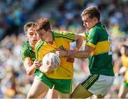 21 September 2014; Lorcán Connor, Donegal, in action against Brian Ó Beaglaoich, left, and Dan O'Donoghue, Kerry. Electric Ireland GAA Football All Ireland Minor Championship Final, Kerry v Donegal. Croke Park, Dublin. Picture credit: Ray McManus / SPORTSFILE