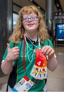 21 September 2014; Team Ireland's Jennifer McCormack, a member of the Mountbellew Tigers Special Olympics Club, Ballinasloe, Co. Galway, pictured at Dublin Airport on her return from the 2014 Special Olympics European Games in Antwerp, Belgium. Dublin Airport, Dublin. Picture credit: Tomás Greally / SPORTSFILE