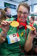 21 September 2014; Team Ireland's Mary O'Brien, from Duncormick, Co. Wexford, pictured at Dublin Airport on her return from the 2014 Special Olympics European Games in Antwerp, Belgium. Dublin Airport, Dublin. Picture credit: Tomás Greally / SPORTSFILE