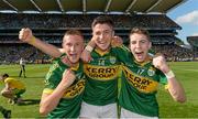 21 September 2014; Kerry players, from left, Brian Sugrue, Liam Kearney and Jordan Kiely celebrate their side's victory. Electric Ireland GAA Football All Ireland Minor Championship Final, Kerry v Donegal. Croke Park, Dublin. Picture credit: Ray McManus / SPORTSFILE