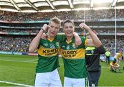 21 September 2014; Kerry's Robert Wharton, left, and Liam Carey celebrate their side's victory. Electric Ireland GAA Football All Ireland Minor Championship Final, Kerry v Donegal. Croke Park, Dublin. Picture credit: Ramsey Cardy / SPORTSFILE