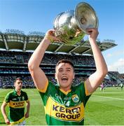 21 September 2014; Kerry's Liam Kearney celebrates with the Tom Markham cup. Electric Ireland GAA Football All Ireland Minor Championship Final, Kerry v Donegal. Croke Park, Dublin. Picture credit: Stephen McCarthy / SPORTSFILE