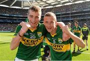 21 September 2014; Kerry's Robert Wharton, left, and Brian Sugrue celebrate their side's victory. Electric Ireland GAA Football All Ireland Minor Championship Final, Kerry v Donegal. Croke Park, Dublin. Picture credit: Stephen McCarthy / SPORTSFILE
